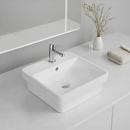 Kliff Fine Ceramic Insert Basin Gloss White with Overflow and Taphole , 415 x 415 mm