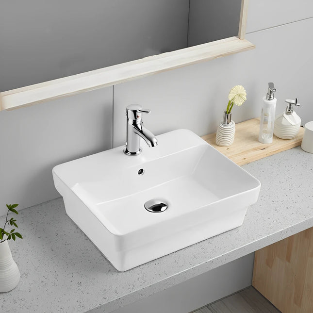 Kliff Fine Ceramic Insert Basin Gloss White with Overflow and Taphole , 495 x 400 mm