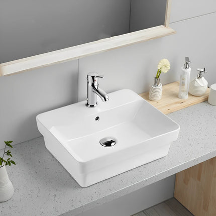 Kliff Fine Ceramic Insert Basin Gloss White with Overflow and Taphole , 495 x 400 mm