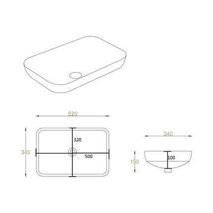 Kliff Fine Ceramic Insert Basin Matte Black No Overflow ,