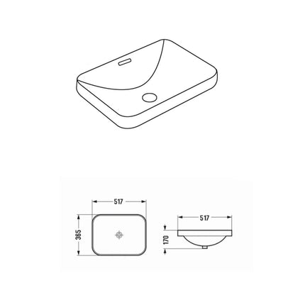Kliff Fine Ceramic Insert Basin Gloss White with Overflow ,