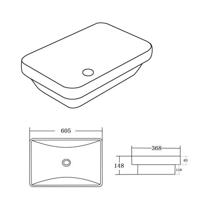 Kliff Fine Ceramic Insert Basin White No Overflow ,
