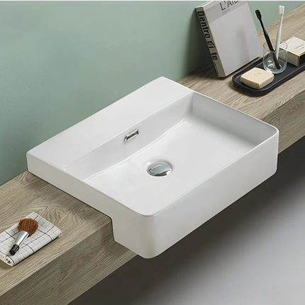 Kliff Fine Ceramic Semi Recessed Basin Gloss White No Tap Hole Overflow 502X420X125mm ,