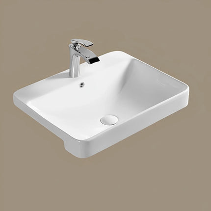 Kliff Fine Ceramic Semi Recessed Basin Gloss White Tap Hole Overflow 585X460X170mm ,