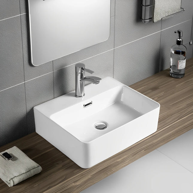 Kliff Fine Ceramic Wall Hung / Above Counter Basin Gloss White Overflow ,