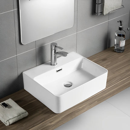 Kliff Fine Ceramic Wall Hung / Above Counter Basin Gloss White Overflow ,