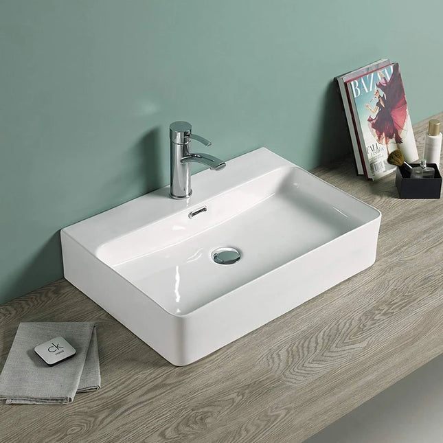 Kliff Fine Ceramic Wall Hung / Above Counter Basin Gloss White Overflow ,