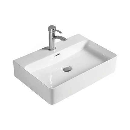Kliff Fine Ceramic Wall Hung / Above Counter Basin Gloss White Overflow , 605 x 425 - 1 Taphole