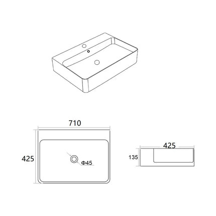 Kliff Fine Ceramic Wall Hung / Above Counter Basin Gloss White Overflow ,