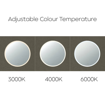 Orla LED Framed Round Mirror Electroplated Brushed Nickle 600/800/900mm