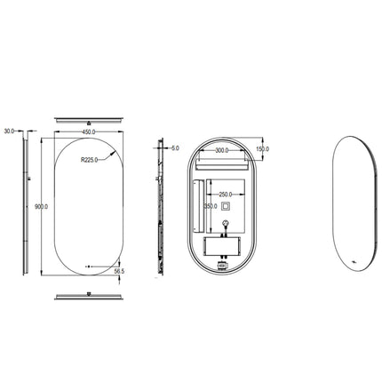 Ellie LED Oval Mirror Backlit Pencil Edge 450X900mm