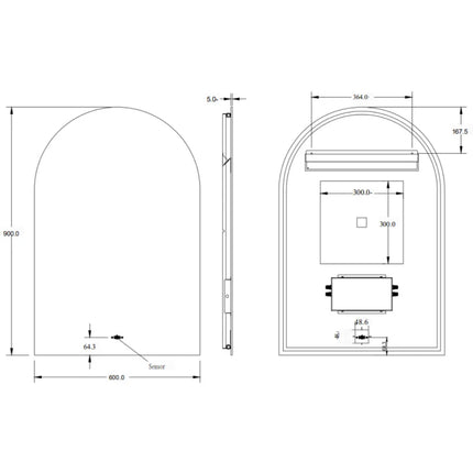 Arlo LED Arch Mirror Backlit Pencil Edge 600X900mm