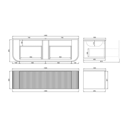 New Agena Fluted Wall Hung Vanity Matte Black