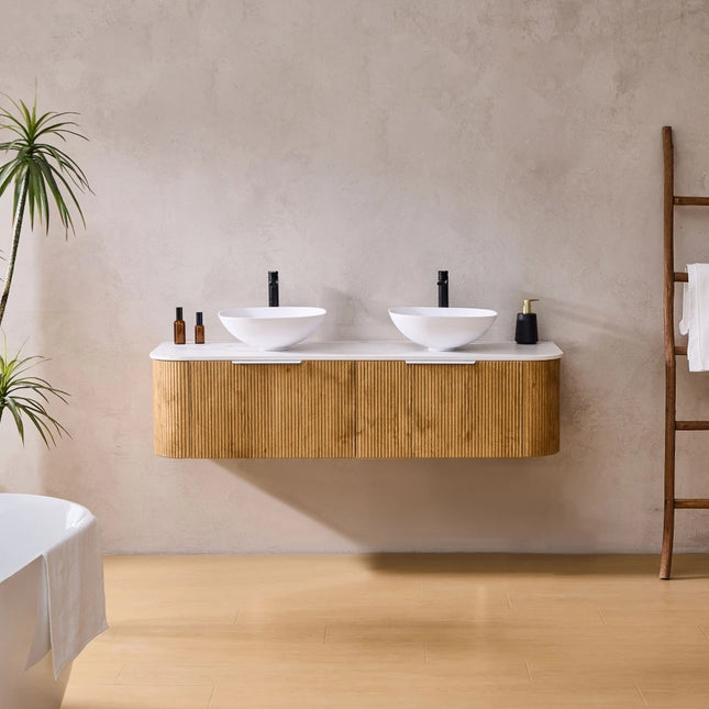 Agena Fluted Wood Grain Wall Hung Vanity Prime Oak ,