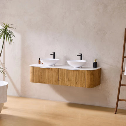 Agena Fluted Wood Grain Wall Hung Vanity Prime Oak