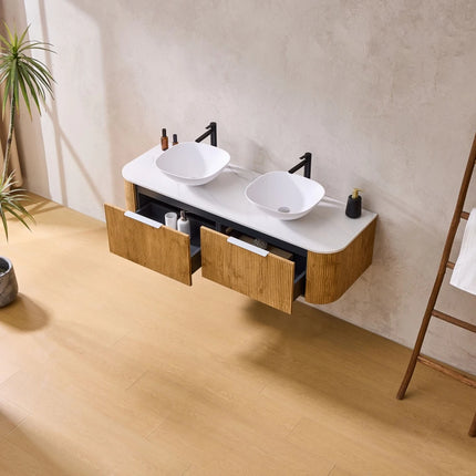 Agena Fluted Wood Grain Wall Hung Vanity Prime Oak