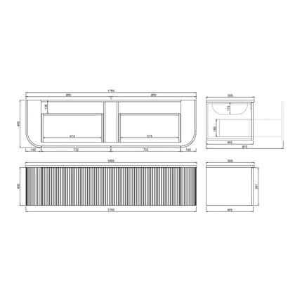 New Agena Fluted Wall Hung Vanity Matte Black