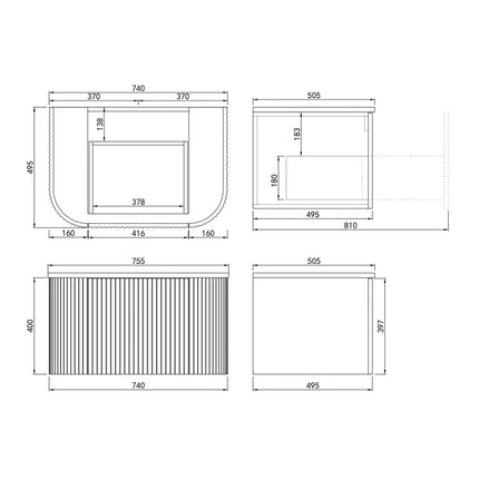 New Agena Fluted Wall Hung Vanity Matte Black
