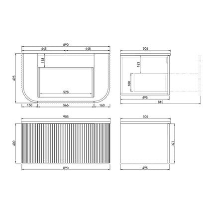 New Agena Fluted Wall Hung Vanity Matte Black