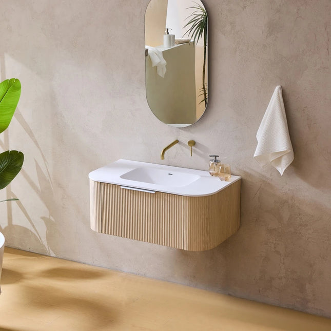 Agena Fluted Wood Grain Wall Hung Vanity Coastal Oak ,