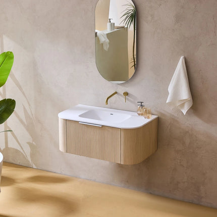 Agena Fluted Wood Grain Wall Hung Vanity Coastal Oak