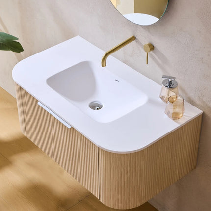 Agena Fluted Wood Grain Wall Hung Vanity Coastal Oak
