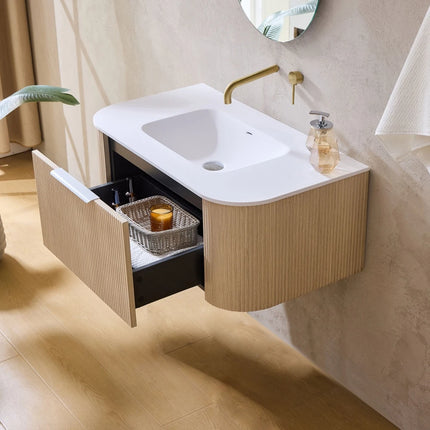 Agena Fluted Wood Grain Wall Hung Vanity Coastal Oak