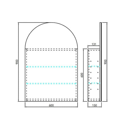 Allison Arch 3 Lights PVC Shaving Cabinets Matte Black 600X900X155mm