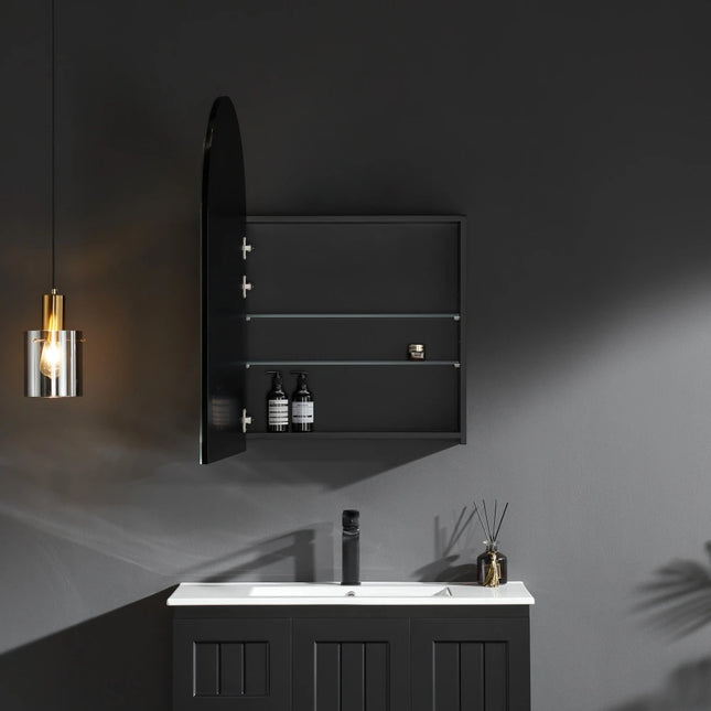 Allison Arch Shaving Cabinets Matte Black 600X900X150mm ,