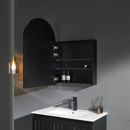 Allison Arch Shaving Cabinets Matte Black 600X900X150mm