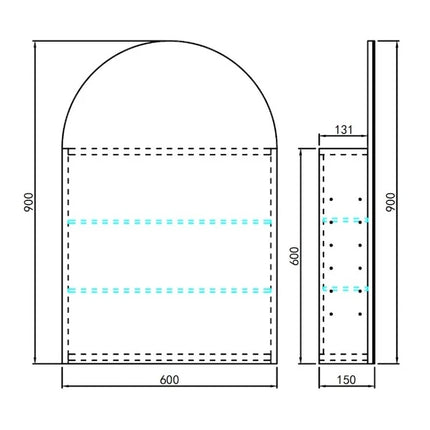 Allison Arch Shaving Cabinets Matte Black 600X900X150mm