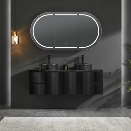 Allison Pill 3 Lights PVC Shaving Cabinets Matte Black 450-1500mm