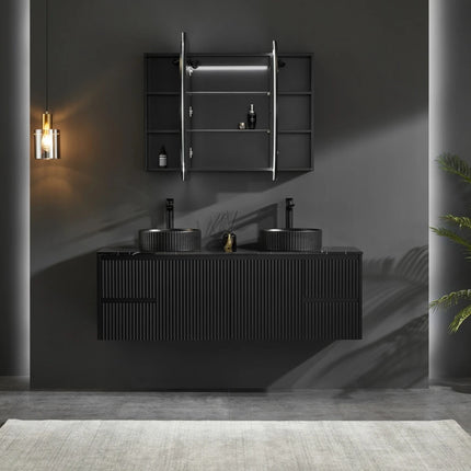 Allison Pill 3 Lights PVC Shaving Cabinets Matte Black 450-1500mm