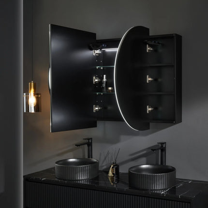 Allison Pill 3 Lights PVC Shaving Cabinets Matte Black 450-1500mm