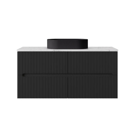 Cabarita Fluted Wall Hung Vanity Matte Black , 1200mm - 1B