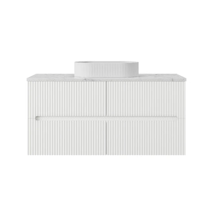 Cabarita Fluted Wall Hung Vanity Matte White , 1200mm - 1B