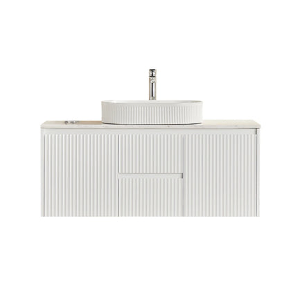 Crete Fluted Wall Hung Vanity Matte White , 1200mm - Centre Drawer