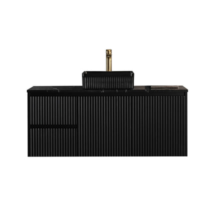 Crete Fluted Wall Hung Vanity Matte Black , 1200mm - LHD