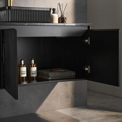 Crete Fluted Wall Hung Vanity Matte Black ,