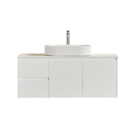 Crete Fluted Wall Hung Vanity Matte White , 1200mm - LHD