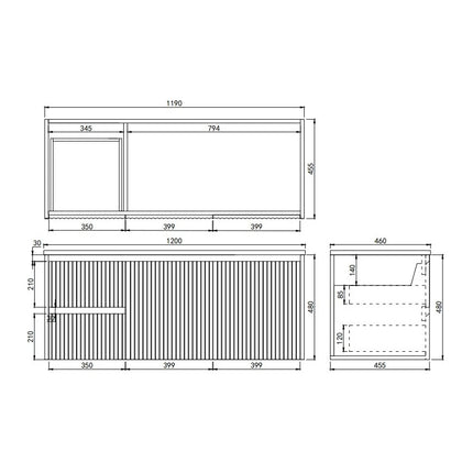 Crete Fluted Wall Hung Vanity Matte White ,