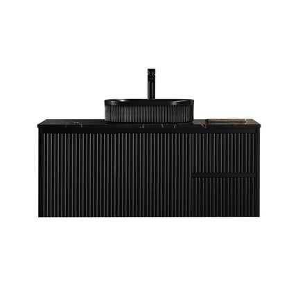Crete Fluted Wall Hung Vanity Matte Black , 1200mm - RHD