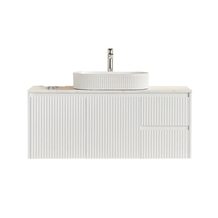 Crete Fluted Wall Hung Vanity Matte White , 1200mm - RHD