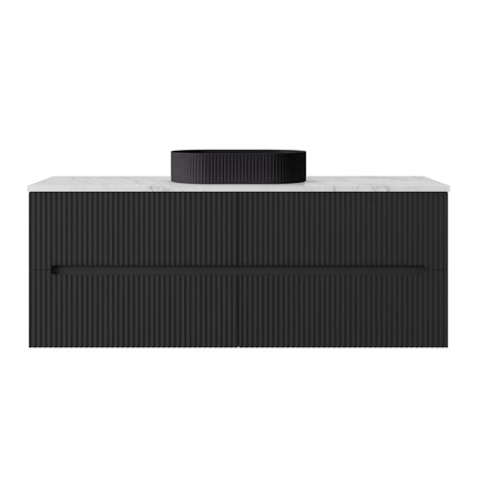 Cabarita Fluted Wall Hung Vanity Matte Black , 1500mm - 1B