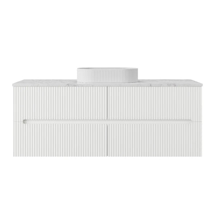 Cabarita Fluted Wall Hung Vanity Matte White , 1500mm - 1B