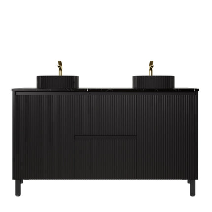 Crete Free Standing Vanity on Legs Matte Black , 1500mm - Centre Drawer