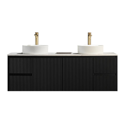 Crete Fluted Wall Hung Vanity Matte Black , 1500mm