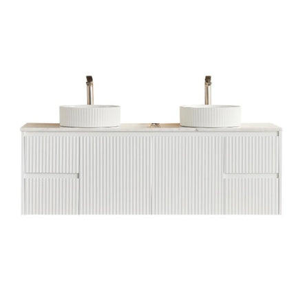 Crete Fluted Wall Hung Vanity Matte White , 1500mm