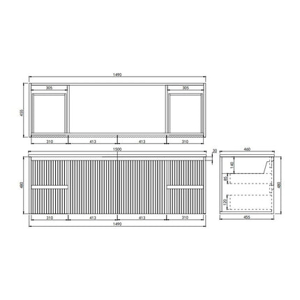 Crete Fluted Wall Hung Vanity Matte White ,