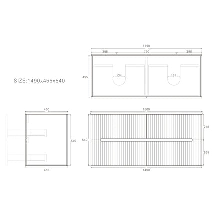 Cabarita Fluted Wall Hung Vanity Matte White ,